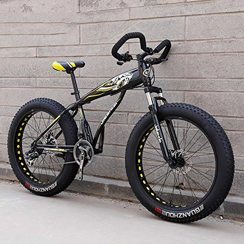 Mountain Bike : WJH Fat Tire Adulti Mountain Bike, Doppio Freno a Disco in Acciaio / High-Carbonio Telaio Cruiser Bikes, Giallo, 27speed 26 Inches