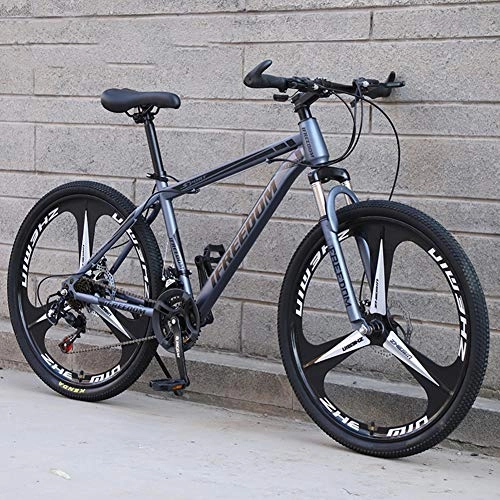Mountain Bike : WSJIANP Mountain Bike, con 3 Cutter Wheel Shock Assorbimento Uomini Donne Mountain Bike, Doppio Freno A Disco Bicicletta, Hardtail Mountain Bike Grigio 21-velocit-26inch