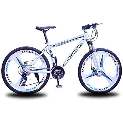 Mountain Bike : WXX Mountain Bike da Uomo da 26 Pollici A 3 Razze con Telaio in Acciaio, Freno A Disco A Forcella Anteriore Completamente Regolabile, Adatto per Uscite Tricolore Opzionali, White Blue 21