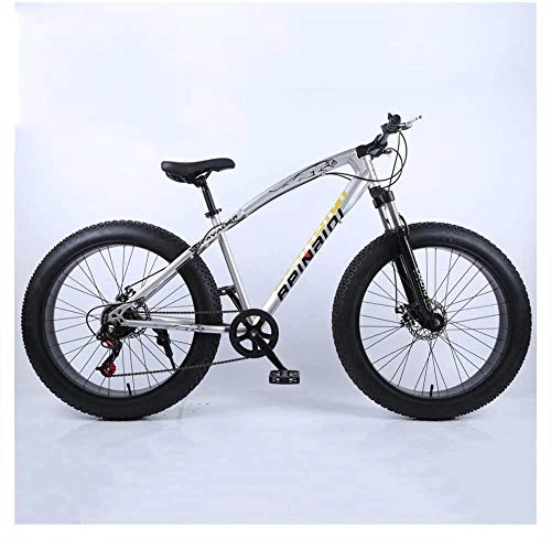 Mountain Bike : XXCZB Mountain Bike Hardtail con Pneumatici Grassi da 24 Pollici per Adulti Uomo Donna Bicicletta da Montagna Antiscivolo con Sospensione Anteriore e Freni a Disco meccanici-24 velocità_Argento
