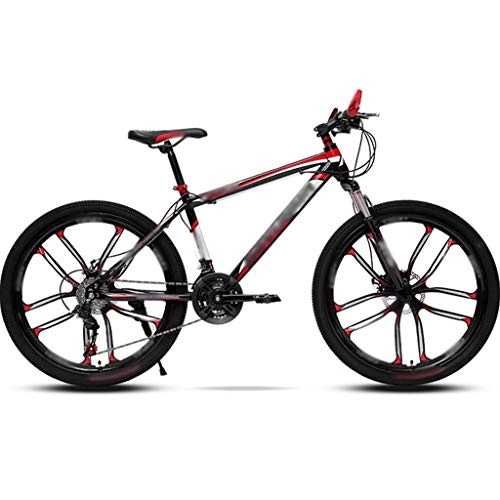 Mountain Bike : YHRJ Bicicletta per Adulti Bici da Strada Fitness Fuoristrada, Le Mountain Bike Sono Unisex, MTB Acciaio Ad Alto Tenore di Carbonio, Freni A Doppio Disco (Color : Black red-24spd, Size : 24inch Wheel)