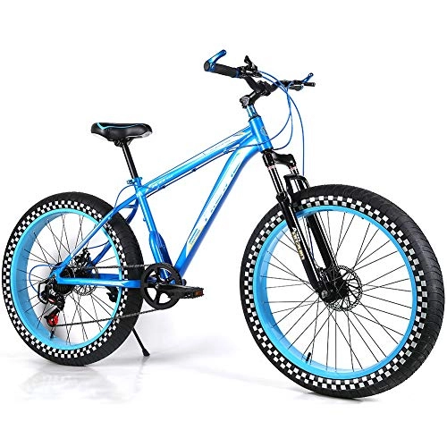 Mountain Bike : YOUSR Fat Bike Bike Mountain Bike da 24 Pollici per Giovani con Sospensione Completa per Uomo e Donna Blue 26 inch 24 Speed