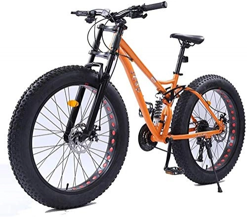 Mountain Bike : ZYLE 26 Pollici Donne Mountain Bike, Freni a Disco Fat Tire Percorso Mountain Bike, Bici Hardtail, Alto tenore di Carbonio Telaio in Acciaio (Color : Orange, Size : 21 Speed)