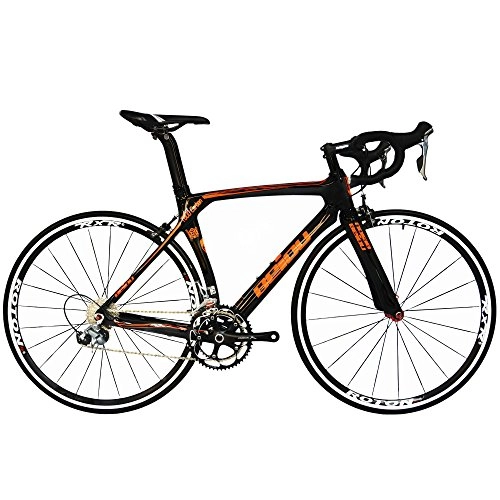 Bicicletas de carretera : BEIOU 2016 700C Carretera Shimano 105 Bicicletas con un Cuadro 11S 5800 Bicicleta de Carreras T800-M40 Fibra de Carbono Aero 18.3lbs ultraligeros CB013A-2 (Negro Brillante y Naranja, 520mm)