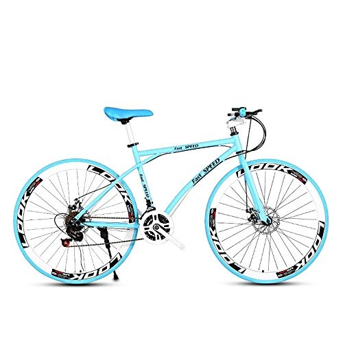 Bicicletas de carretera : Bicicleta de Carretera de 26 Pulgadas 21 Velocidad Variable Marco de Acero de Alto Carbono para Hombres y Mujeres Adultos Doble Freno de Disco Carretera Carrera (Azul)