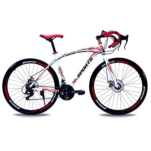 Bicicletas de carretera : Bicicleta De Carretera Para Hombres Y Mujeres Con Marco De Aleación De Aluminio, Con Una Palanca De Cambios De 21 Velocidades, Ruedas De 700c, Suspensión Completa Frenos De Disco (Color:blanco + rojo)