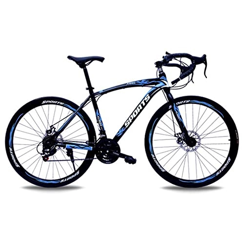 Bicicletas de carretera : Bicicleta De Carretera para Hombres Y Mujeres con Marco De Aleación De Aluminio, con Una Palanca De Cambios De 21 Velocidades, Ruedas De 700c, Suspensión Completa Frenos De Disco (Color:Negro + Azul)