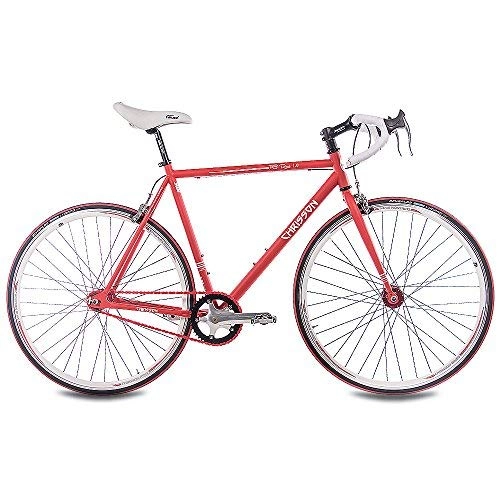 Bicicletas de carretera : CHRISSON '28Pulgadas Fixie FG Road 1.0Bicicleta de Carreras Fixed Gear Single Speed Rojo Mate, tamao Large, tamao de Rueda 28 Inches