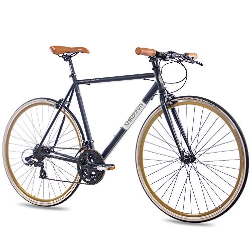 Bicicletas de carretera : CHRISSON Bicicleta de carreras de 28 pulgadas Urban Road 3.0 con 21 g Shimano A070, aspecto retro, 56 cm, color negro mate
