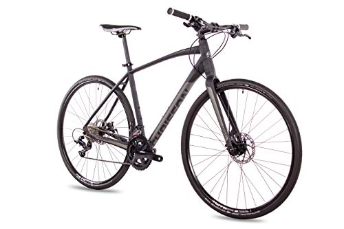 Bicicletas de carretera : CHRISSON Bicicleta Gravel Urban Two de 28 pulgadas, color negro mate, 52 cm, con cambio Shimano Sora de 18 velocidades, bicicleta de cross para hombre y mujer