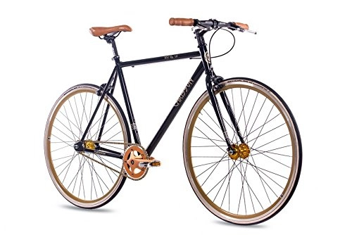 Bicicletas de carretera : Chrisson FG Flat 1.0 2016 - Bicicleta fixie de 28 pulgadas, sin marchas, color negro y dorado, tamaño 56 cm (Sw 11), tamaño de rueda 28.00 inches