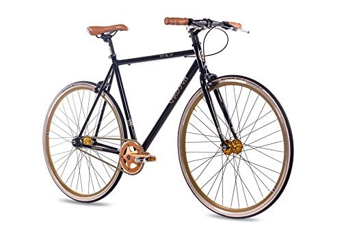 Bicicletas de carretera : Chrisson FG Flat 1.0 2016 - Bicicleta fixie de 28 pulgadas, sin marchas, color negro y dorado, tamaño 59 cm (Sw 12), tamaño de rueda 28.00 inches