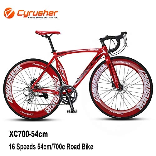 Bicicletas de carretera : Cyrusher XC700 Hombres Bicicleta de Carretera 14 Velocidades 56 CM 700C Frenos de Disco Mecnico Suspensin de Horquilla de Bicicleta, Rojo