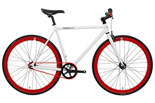 Bicicletas de carretera : FabricBike- Bicicleta Fixie Blanca, pion Fijo, Single Speed, Cuadro Hi-Ten Acero, 10Kg (L-58cm, Space White & Red)