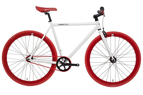 Bicicletas de carretera : FabricBike- Bicicleta Fixie Blanca, pion Fijo, Single Speed, Cuadro Hi-Ten Acero, 10Kg (S-49cm, Space White & Red)