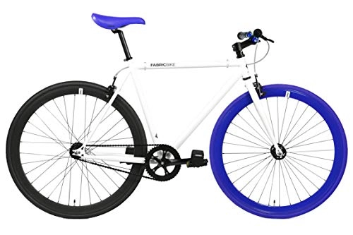 Bicicletas de carretera : FabricBike- Bicicleta Fixie Blanca, piñon Fijo, Single Speed, Cuadro Hi-Ten Acero, 10Kg (L-58cm, White & Blue 2.0)