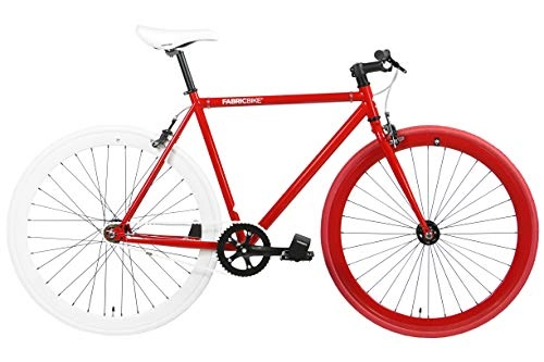 Bicicletas de carretera : FabricBike- Bicicleta Fixie Blanca, piñon Fijo, Single Speed, Cuadro Hi-Ten Acero, 10Kg (M-54cm, Red & White 2.0)
