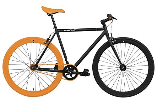 Bicicletas de carretera : FabricBike- Bicicleta Fixie, piñon Fijo, Single Speed, Cuadro Hi-Ten Acero, 10Kg (S-49cm, Black & Orange 3.0)