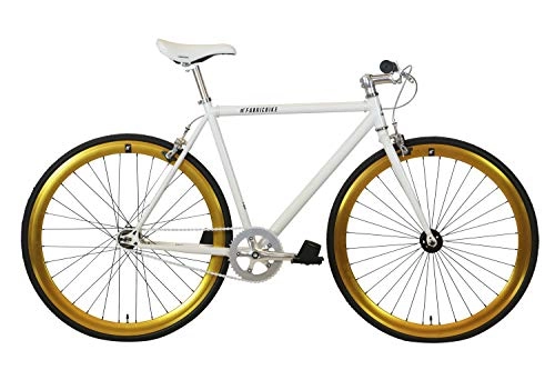 Bicicletas de carretera : FabricBike- Bicicleta fixie, piñon fijo, Single Speed, cuadro Hi-Ten acero, 10Kg (S-49cm, White & Gold)