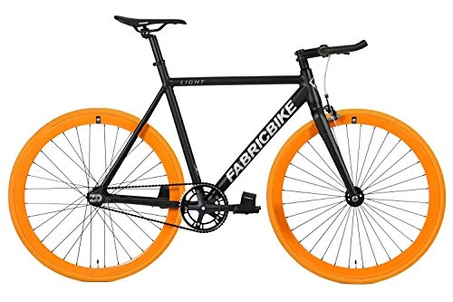 Bicicletas de carretera : FabricBike Light - Bicicleta Fixed, Fixie, Single Speed, Cuadro y Horquilla Aluminio, Ruedas 28", 4 Colores, 3 Tallas, 9.45 kg aprox. (Light Black & Orange, S-50cm)