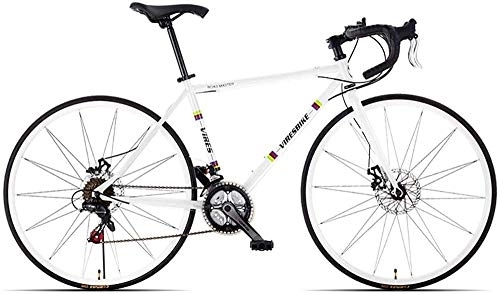 Bicicletas de carretera : GJZM Mountain Bikes 21 Speed ​​Road Bicycle High-Carbon Steel Frame Men s Road Bike 700C Wheels City Commuter Bicycle with Dual Disc Brake Yellow Straight Handle-Bent Handle_White