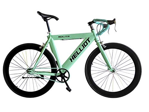 Bicicletas de carretera : Helliot Bikes Fixie Nolita 55, Ruedas de 28 Pulgadas, Llantas de Aluminio, Cubiertas 700x23c Bicicleta para Ciudad, Unisex Adulto, Verde, Talla nica