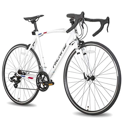 Bicicletas de carretera : Hiland Bicicleta de carreras 700 C, bicicleta de ciudad, con 14 velocidades, transmisión de transmisión, 55 cm, color blanco