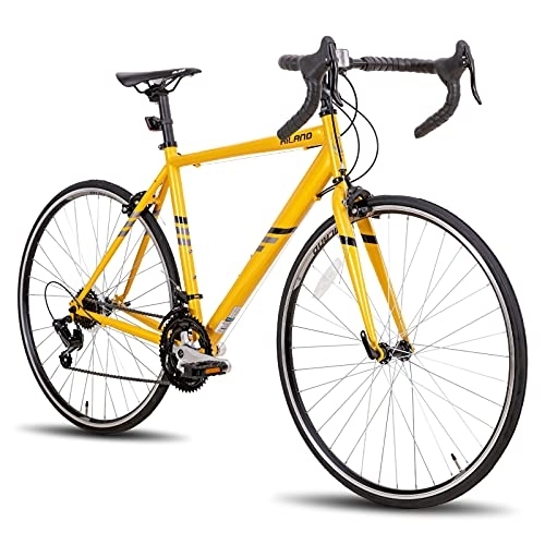 Bicicletas de carretera : Hiland Bicicleta de carreras 700c de acero, para ciudad, 14 velocidades, color amarillo