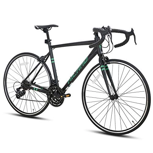 Bicicletas de carretera : Hiland Bicicleta de carreras 700c de aluminio, 21 velocidades, color negro, 57 cm