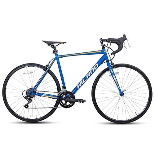 Bicicletas de carretera : Hiland Bicicleta de Carretera 700C con Marco de Acero con 14 Velocidades de 58cm, Bicicleta de Paseo con Freno de Sujeción para Hombre y Mujer, Azul…
