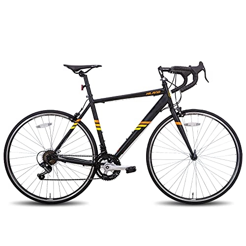 Bicicletas de carretera : Hiland Bicicleta de carretera 700c de acero, 14 velocidades, color negro