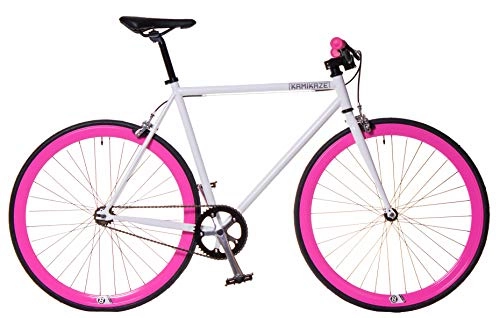 Bicicletas de carretera : Kamikaze Bicicleta Fixie Blanca Rosa (M)