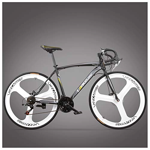 Bicicletas de carretera : NENGGE Bicicleta de Carretera, Adulto Marco De Acero De Alto Carbono Freno Disco Bicicleta, Profesional Unisex Bicicleta de Carreras, 3 Spoke Black, 21 Speed