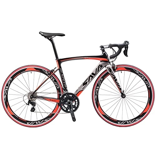 Bicicletas de carretera : SAVADECK Bicicleta de Carretera Carbono, Warwinds5.0 700C de Fibra de Carbono con Shimano 105 R7000 22-Velocidad, Neumáticos Continental Ultra Sport II 25C y Doble Freno en V (Red, 50cm)