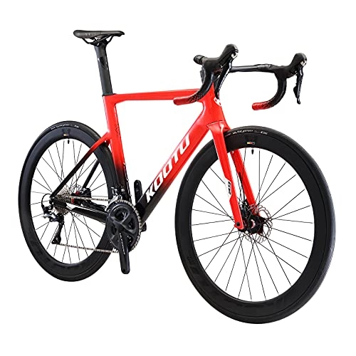 Bicicletas de carretera : SAVADECK KOOTU Bicicleta de Carretera de Carbono, Cable Interior Totalmente Integrado con Freno de Disco hidráulico Shimano R8070 y ULTEGRA R8000 22 Engranajes FIZIK Sands(Rojo, 56cm)