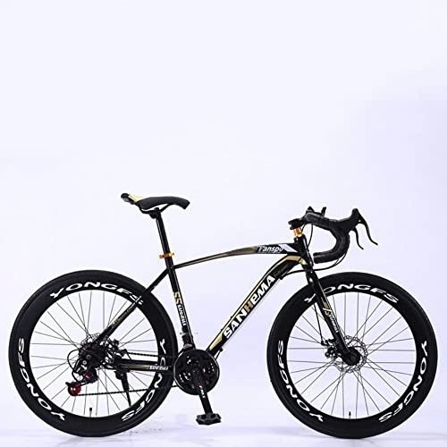 Bicicletas de carretera : TAURU Bicicleta de carretera de 21 velocidades para hombres y mujeres, bicicleta de carreras de carretera para adultos, asiento ajustable, marco de carbono, freno de disco dual (negro dorado)