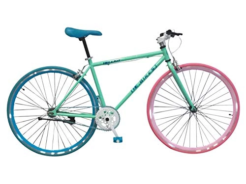 Bicicletas de carretera : Wizard Industry Helliot Soho 5313 - Bicicleta Fixie, Cuadro de Acero, Frenos V-Brake, Horquilla Acero y Ruedas de 26", Color Azul y Rosa