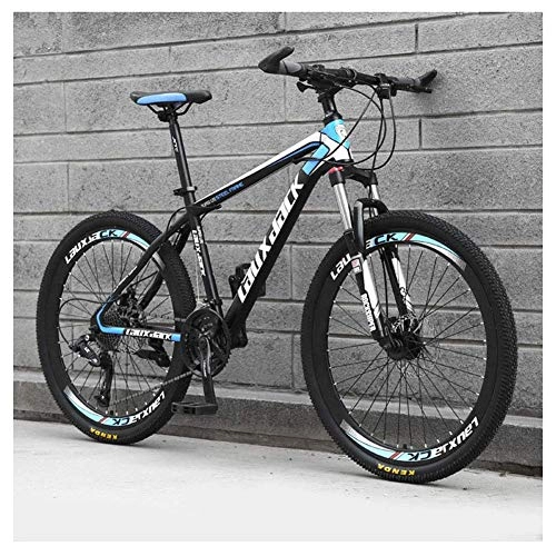 Bicicletas de montaña : 26 Inch Mountain Bike HighCarbon Steel Frame Double Disc Brake and Suspensions 27 Speeds Unisex Black