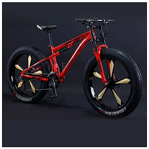 Bicicletas de montaña : 26 Pulgadas Bicicleta BTT Neumático Gordo para Adulto Hombre Mujer, Doble Suspensión Bicicleta Montaña, Profesional Niña Niño Marco de Acero Carbono MTB, Red 5 Spoke, 21 Speed
