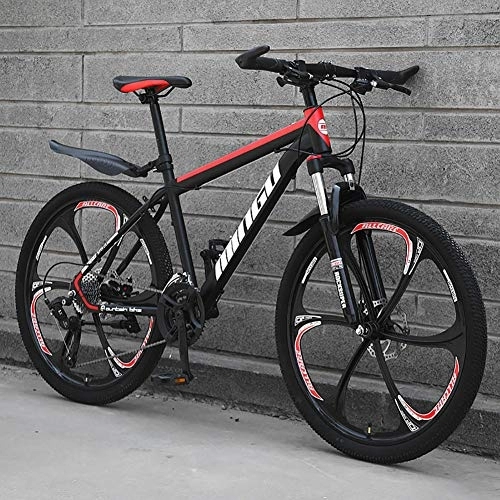 Bicicletas de montaña : 26 Pulgadas Hombres's Bicicleta De Montaña, Alto-carbono Steelhardtail Bicicleta De Montaña, City Bike, Bicicleta De Montaña Con Suspensión Delantera Asiento Ajustable Negro / rojo - 6 Spoke 21 Velocidad