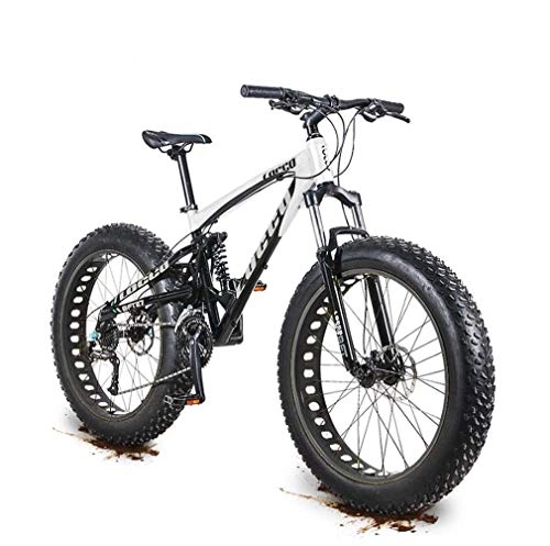 Bicicletas de montaña : Adulto Fat Tire Bicicletas de montaña, 27 bicis de la Velocidad de aleación de Aluminio Off-Road de Nieve, presión de Aceite Doble Disco de Freno Playa Crucero Bicicletas, 26 Pulgadas Ruedas, Blanco