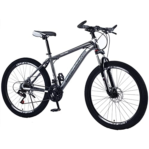 Bicicletas de montaña : Adultos Bicicleta de montaña Suspensión Completa Acero de Alto Contenido de Carbono MTB Bicicleta, Freno de Disco Doble mecánico, 21 / 24 / 27 Velocidad Opcional, rued Black Grey-24