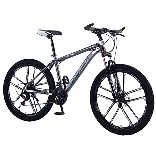 Bicicletas de montaña : Adultos Montaña Bicicleta de montaña Acero de Alto Carbono Suspensión Completa Bicis Freno de Disco Doble mecánico, 21 / 24 / 7 27 Velocidad, Ruedas de 6 Pulgadas de 6 Black Grey-24