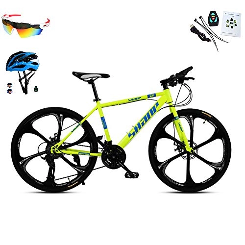 Bicicletas de montaña : AI-QX Bicicleta de montaña Hardtail de 26", con Cambio 30 Marchas, Bicicleta de montaña, ciclocross, Horquilla de suspensin, Frenos de Disco mecnicos, Amarillo
