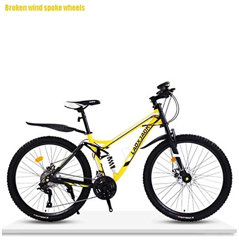 Bicicletas de montaña : AISHFP Bicicleta de montaña para Descenso Todo Terreno para Adultos, Bicicleta de Playa con Marco de Acero con Alto Contenido de Carbono, Ruedas de 26 Pulgadas, Amarillo, 24 Speed