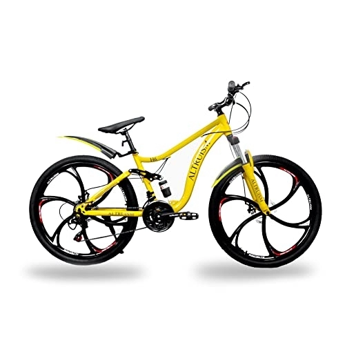 Bicicletas de montaña : ALTRUISM Bicicleta de montaña con frenos de disco dobles delanteros y traseros de 26 pulgadas, cambio Shimano de 21 velocidades, marco de acero al carbono, 6 radios, rueda de corte MTB (amarillo)
