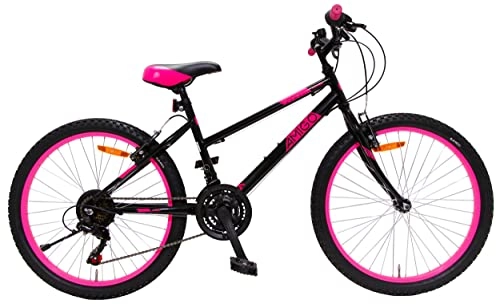 Bicicletas de montaña : Amigo Power – Bicicleta de montaña para niña – 26 pulgadas – Shimano 18 velocidades – adecuado a partir de 150 cm – con freno de mano y soporte – negro / rosa