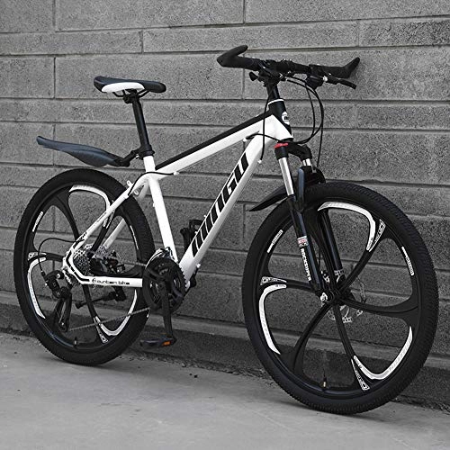 Bicicletas de montaña : AP.DISHU Bicicleta de montaña de suspensin Completa 21 / 24 / 27 / 30 Bicicleta de Velocidad 26 Pulgadas MTB Frenos de Disco Bicicleta de Velocidad Variable, Black+White, 24 Speed