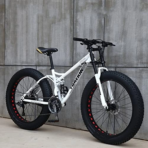 Bicicletas de montaña : ASUMUI 26 * 4 Bicicleta de neumáticos Grandes / Marco Softail de Acero Cuesta Abajo Bicicleta de Playa de Moda Bicicleta de Nieve (White 21 Speed)