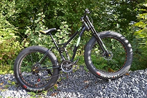Bicicletas de montaña : AWS Fat Tire Bike - Bicicleta de montaña (26 pulgadas, suspensión completa, 21 marchas), color negro
